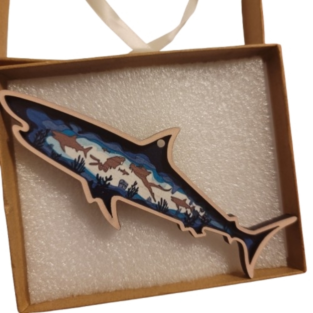 Shark Shaped Wooden Ornament Sharks and divers